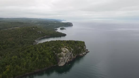 Aerial vie of Split Rock Light house state park by Lake superior on the north shore of Minnesota