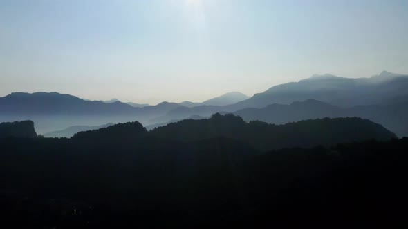 Aerial view of Mountain in the sun. Alishan in Chiayi, Taiwan. 4K UHD.