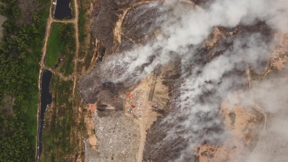 Drone view of fire happen at garbage landfill