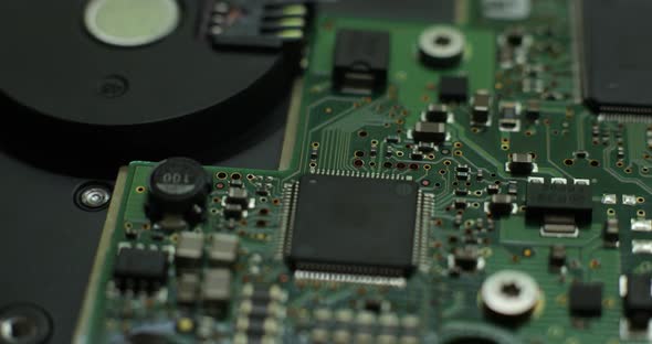 Detail of a circuit board on a hard drive