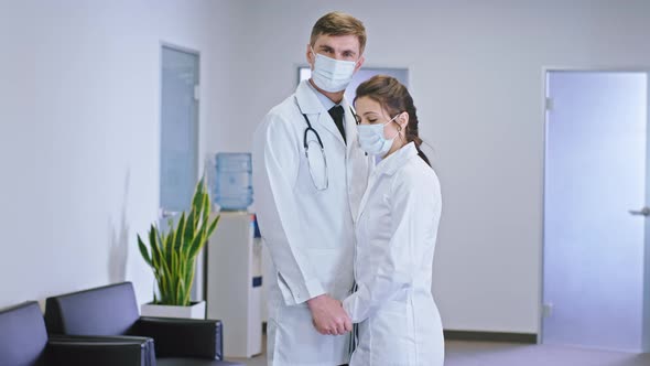 In the Hospital Corridor Couple Man and Woman