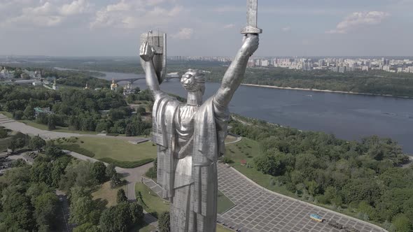 Kyiv, Ukraine: Aerial View of the Motherland Monument. Flat, Gray