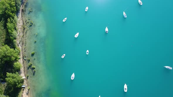 Lake of Sainte-Croix in the Verdon Regional Natural Park in France from the sky