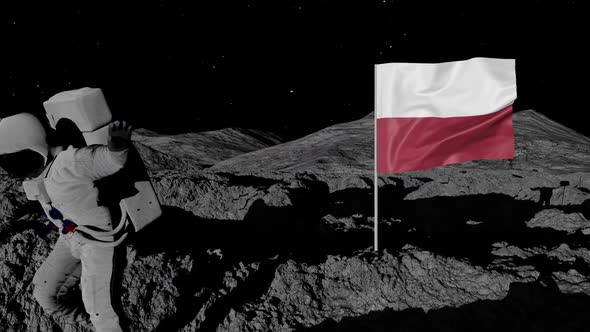 Astronaut Planting Poland Flag on the Moon