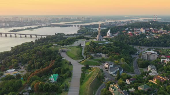 Drone Footage Aerial View of the Motherland Monument in Kiev Kyiv, Ukraine