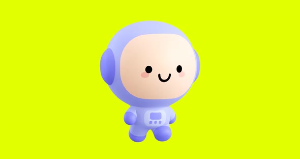 Funny Looped cartoon kawaii astronaut character. Cute emotions and move animation. 4k video