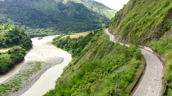 Mountain Road on the Island of Luzon, Aerial View. Empty Road in Cordillera Mountains, Luzon