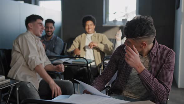 Nerd Student Sits in Classroom at Desk Alone Reads Summary Suffers From Cruel Aggressive Attitude