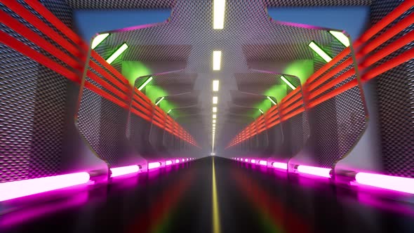 Futuristic Neon Tunnel in 3d Style on Black Background