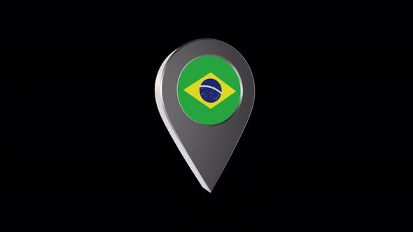 3d Animation Map Navigation Pointer With Brazil Flag With Alpha Channel - 4K