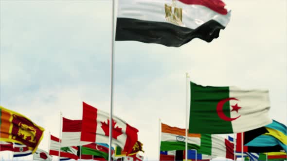Egypt Flag With World Globe Flags Morning Shot