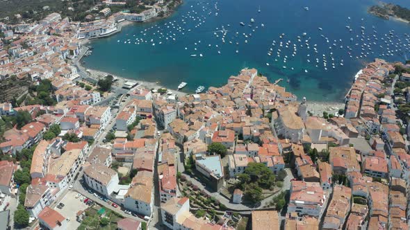 Top View of Spanish Town Cadaques and Blue Bay