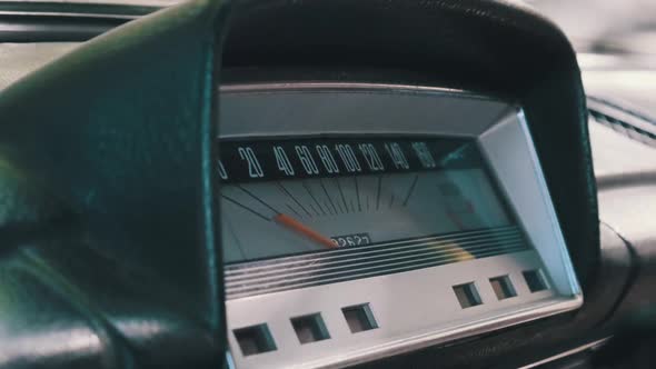 Car Retro Dashboard. Vintage Retro Speedometer and Instrument Panel of Old Car