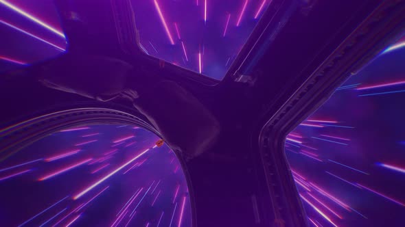 Abstract Retro Hyper Jump in Outer Space on a Spaceship