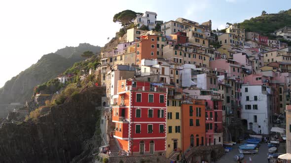 Panorama of Riomaggiore town, part of Cinque Terre in Italy
