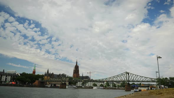 Beautiful timelapse of cityscape and bank of river Main in Frankfurt am Main