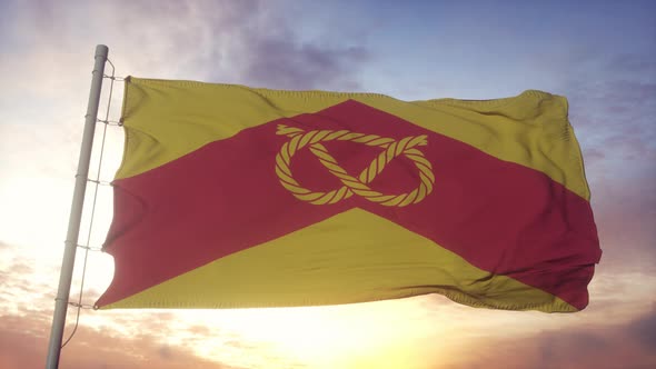 Staffordshire Flag England Waving in the Wind Sky and Sun Background