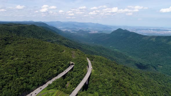 Nature landscape of Imigrantes highway road in Brazil.