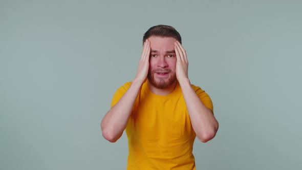 Young Scared Man Biting Nails Feeling Worried Nervous About Serious Troubles Stress and Anxiety