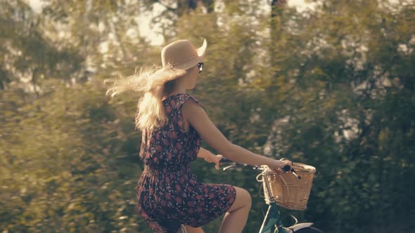 Girl Cyclist On Vacation. Bicycling On Holidays. Pretty Girl Having Fun. Bicycle Adventure. Bike.