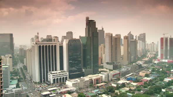 High angle view over downtown Manila, capital city o the Philippines
