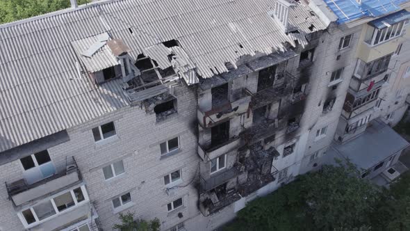 Aerial View of a Destroyed Building in the City of Makariv Ukraine