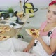 Female Carpenter Eating Pizza at Workplace - VideoHive Item for Sale
