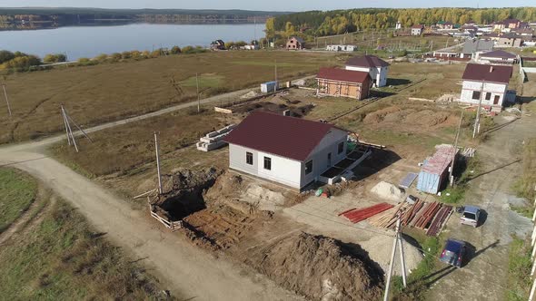 Aerial view of construction site with house of panels. 06
