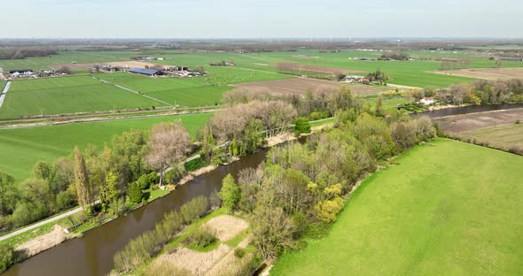 Aerial view of river Linge, Betuwe, Gelderland, Netherlands