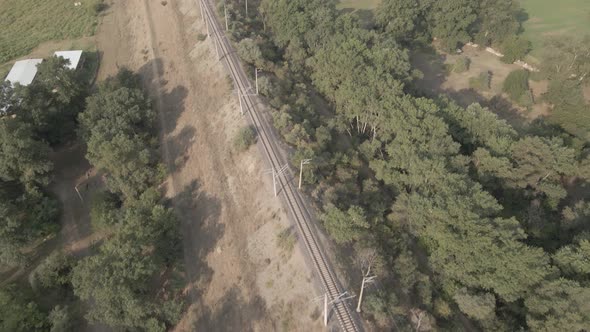 Aerial view of empty Railway lines in Samtskhe-Javakheti region of Georgia.