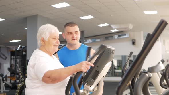 Happy Smiling People are Engaged in Physical Education Simulators in Gym