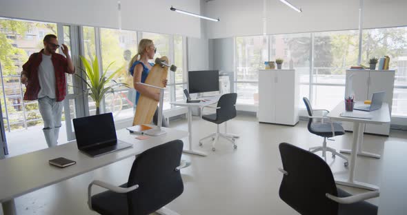 Diverse Creative People Entering Coworking Office in Morning