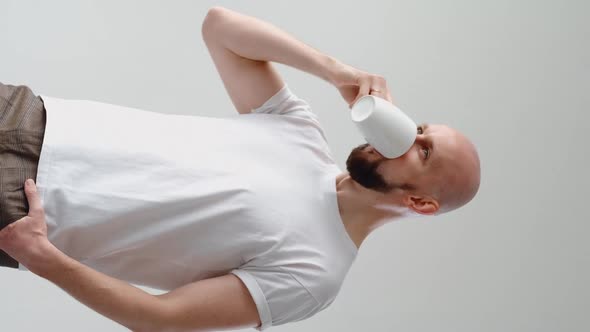 Morning Coffee Fresh Start Happy Man Drinking Tea