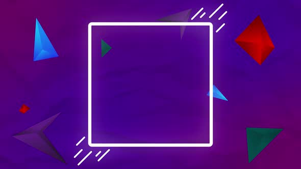 Square out lines against abstract geometrical shapes on purple background