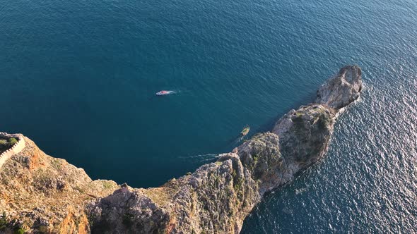 Yacht sails on the Port of the Mediterranean Sea Turkey Alanya 4K