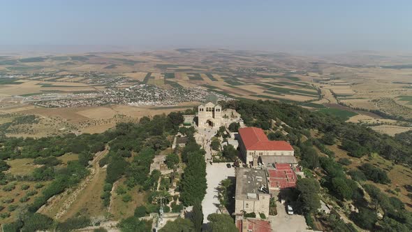 Aerial of the monastery and church on Mount Tabor