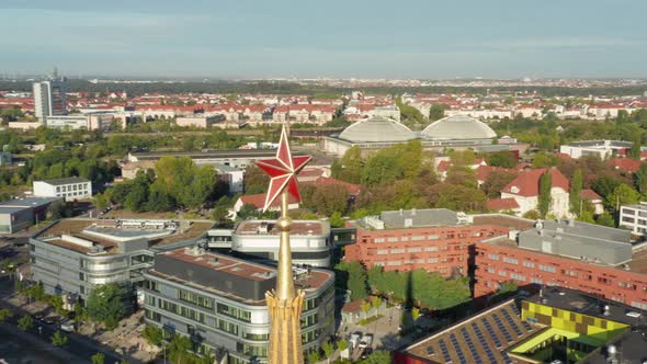 Aerial View of Red Ruby Star - Symbol of the Soviet Communist Era in Leipzig, Germany