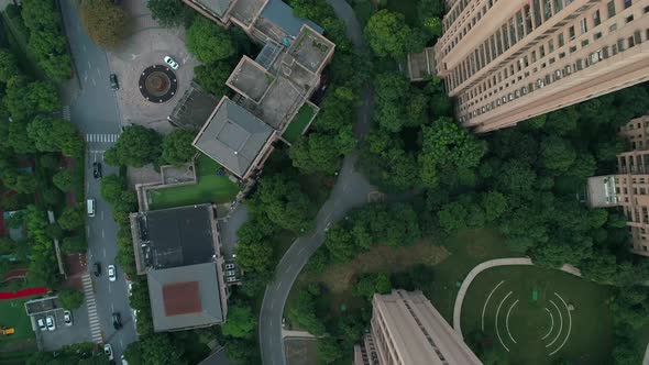 Aerial Vertical Shot Over Residential Apartment Buildings on Sunset