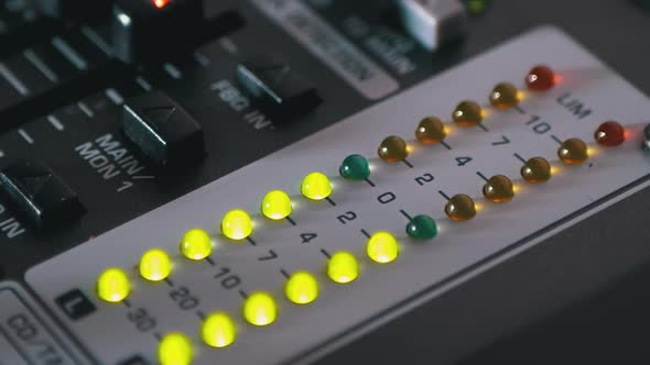 LED Indicator Level Signal on the Sound Mixing Console or Dj Console