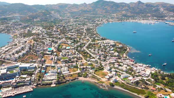 Bird Eye View of the City with Hotels and White Houses Onthe Ocean Coast at Noon