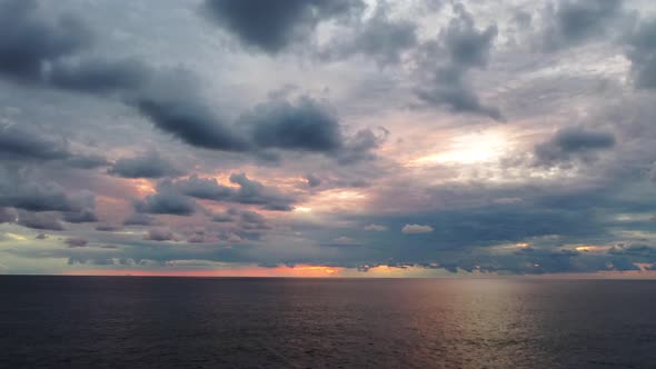 Cloudy Sunset Over the Sea Aerial View 4 K