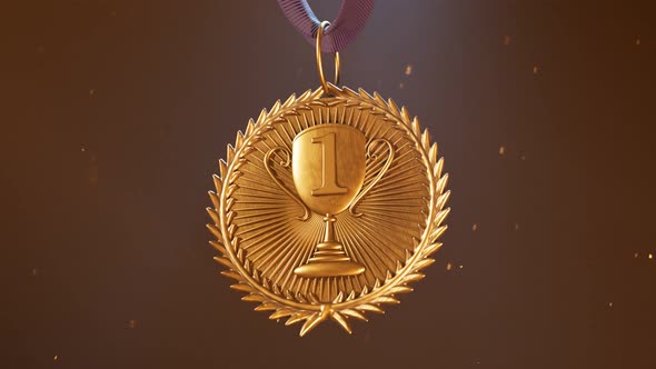 Gold medal for the winner. First prize. Shiny award. Symbol of success. Victory.