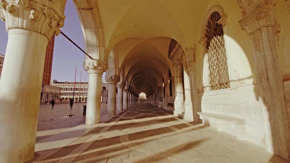 Motion Along Passage with Arches and Columns of Doge Palace