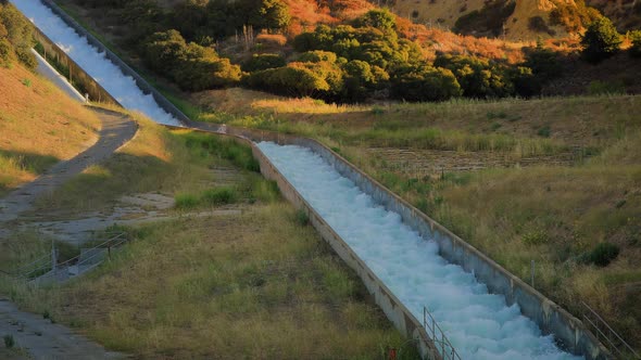 Aerial shot of some of the aqueducts that helps supply water to Los Angeles.