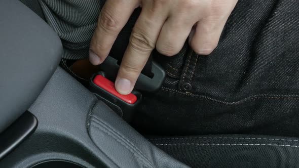 Unlocking of 3-point seat safety belt slow-mo video