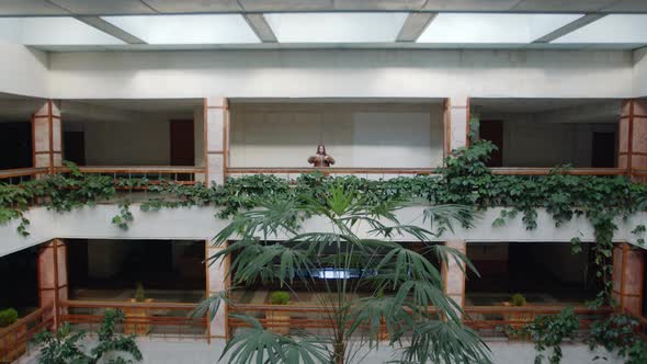 Woman Is Dancing Near Balustrade In Big Hall