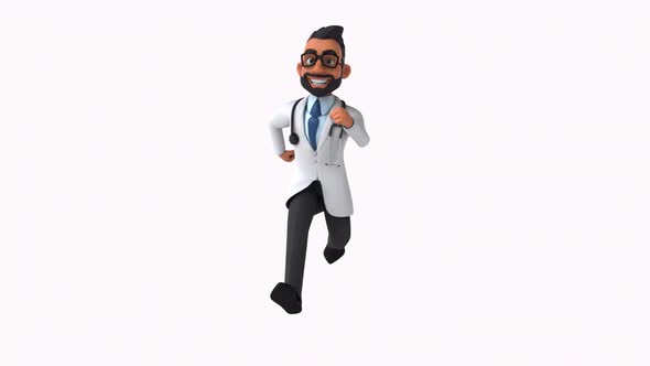 Fun 3D cartoon animation of a fun indian doctor with alpha included