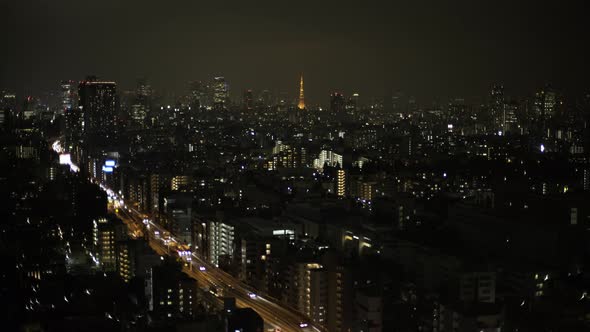 Crowded cityscape at night