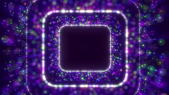 Square Box Particle Tunnel, Digital Data Tunnel Background, Glittering Glowing Particle Tunnel, Loop