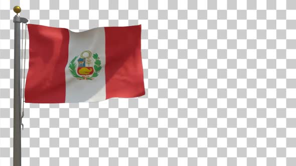 Peru Flag on Flagpole with Alpha Channel - 4K